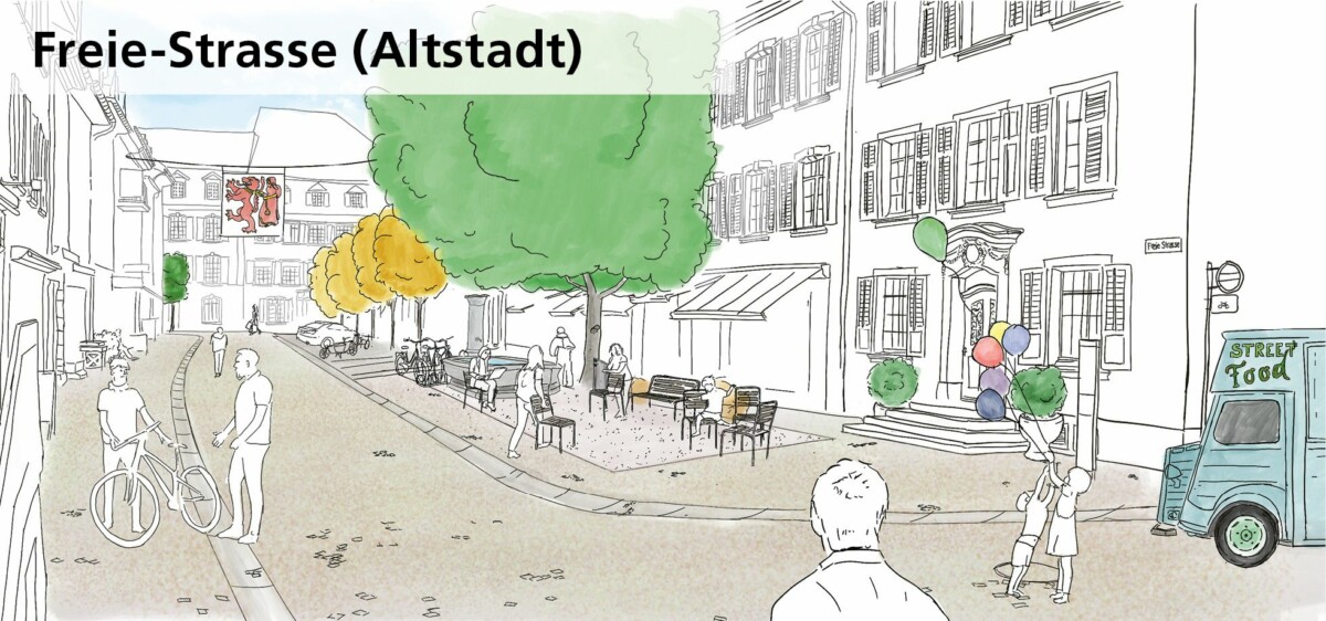 Stimmungsbild Freie Strasse (Quelle: https://www.frauenfeld.meinthurgau.ch/online-mitwirkung-2) Stimmungsbild Freie Strasse (Quelle: https://www.frauenfeld.meinthurgau.ch/online-mitwirkung-2)